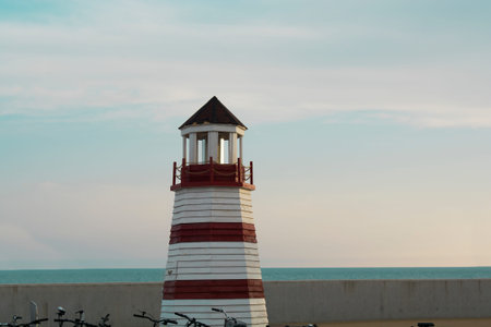 Beautiful view of the lighthouse at the beachの写真素材
