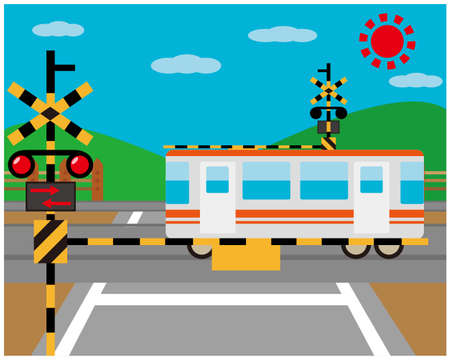Illustration of a Train Passing a Railroad Crossingãのイラスト素材