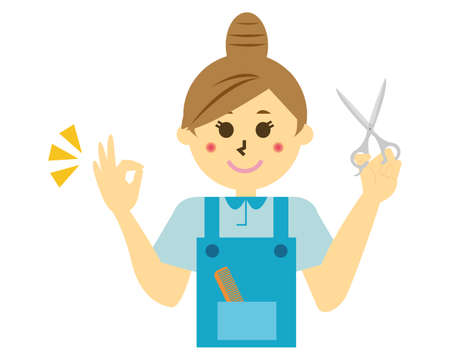 Vector illustration of a woman holding scissors in her handのイラスト素材