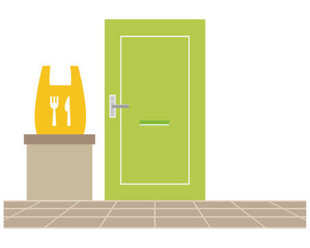 Put the delivery item in front of the front door. Vector illustration.のイラスト素材