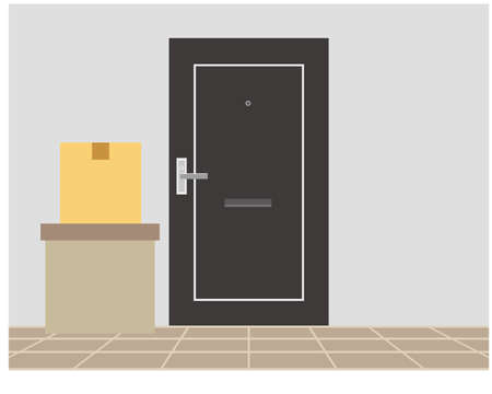 Place the courier in front of the door. Vector illustration.のイラスト素材