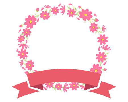 Colorful cosmos flower frame . Autumn cherry blossom message cardのイラスト素材