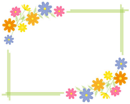 Colorful cosmos flower frame . Autumn cherry blossom message cardのイラスト素材
