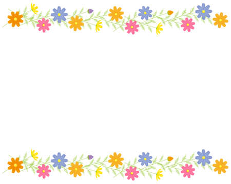 Colorful cosmos flower frame . Autumn cherry blossom message cardのイラスト素材