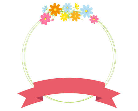 Colorful cosmos flower frame . Autumn cherry blossom message cardのイラスト素材
