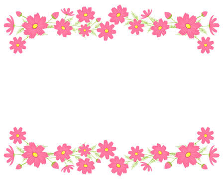 Colorful cosmos flower frame . Autumn cherry blossom message cardのイラスト素材