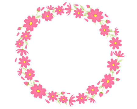 Colorful cosmos flower frame . Autumn cherry blossom message cardのイラスト素材