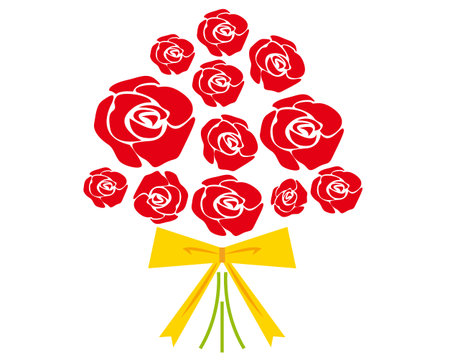 Vector Illustration of the Present rose . Bouquet of red rosesのイラスト素材