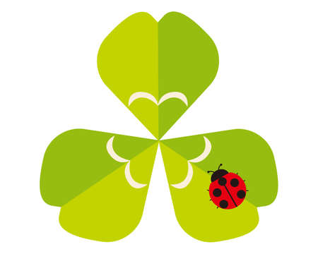Vector illustration of a ladybug perching on a cloverのイラスト素材