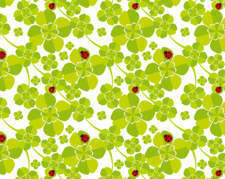 Background image of ladybug and four-leaf clover. Vector illustration of colorful clover. Seamless patternのイラスト素材