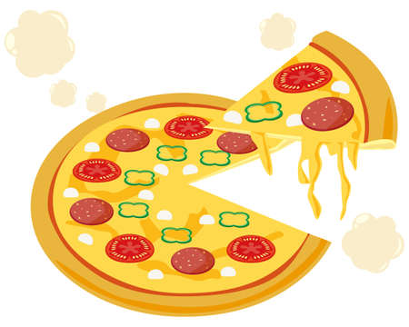 Vector illustration of pizza . Pizza with salami on top.のイラスト素材