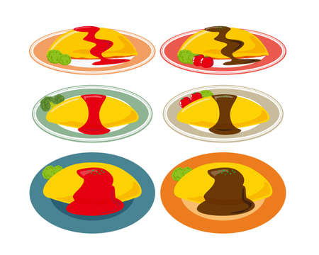 Vector illustration of omelet rice, omeletのイラスト素材