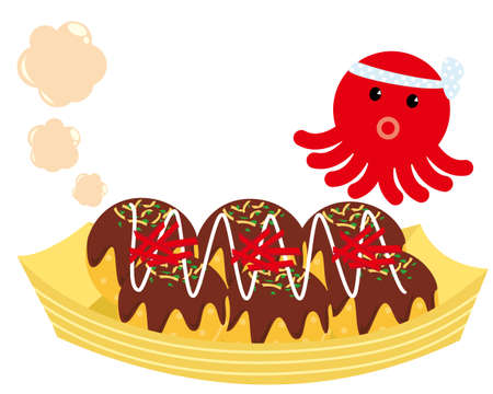 Vector illustration of takoyaki. Takoyaki is a local Japanese foodのイラスト素材