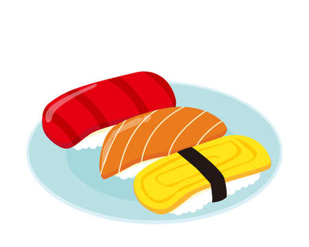Vector illustration of salmon, omelet and tuna sushiのイラスト素材