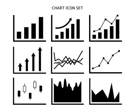 Graph vector illustration set.  Line graph . Stock price. Rising chart. Bar graphのイラスト素材