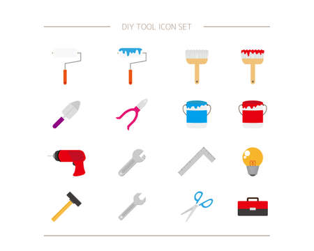 DIY vector illustration set. Do-it-yourself carpenter. toolのイラスト素材