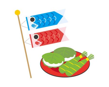 Vector illustration of koinobori and kashiwa mochi.のイラスト素材