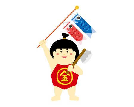 Child's day icon set. In Japanese it is written "Child's Day".  Vector illustration of koinobori and kintarou .のイラスト素材