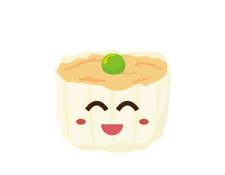 Steamed pork dumplings . Vector illustration of Shumai with green peas .のイラスト素材