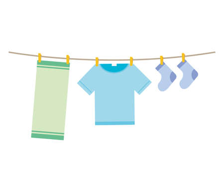 Laundry dried outdoors. Vector illustration.のイラスト素材