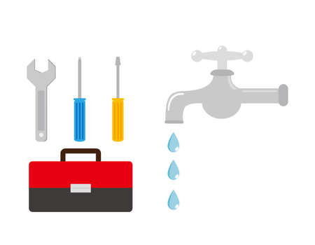 Water faucet. Water leak construction. Vector illustration.のイラスト素材
