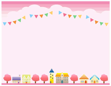 Simple cityscape and urban landscape illustration.ãVector illustration.ãSpring landscape.のイラスト素材