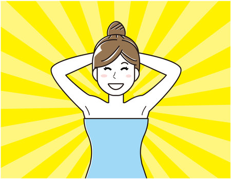 Vector illustration of a woman doing armpit hair removal.のイラスト素材