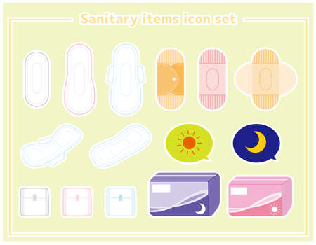 Clip art icon set of menstrual products.ãWoman .のイラスト素材