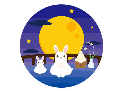 Clip art of moon viewing.ãMid-autumn moon.ãRabbit.のイラスト素材