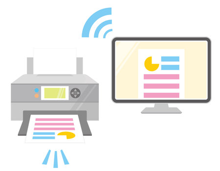 Inkjet printer.ã€€Personal computer.ã€€Icons. Vector illustration.