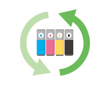 Recycling printer ink cartridges. Vector illustration. Icons.のイラスト素材