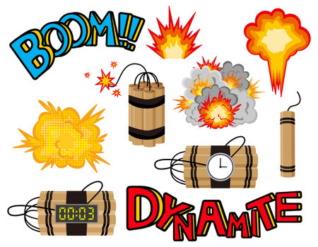 Exploding dynamite. Icon set. Dynamite. Vector illustration.のイラスト素材
