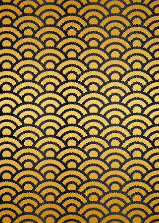Blue sea wave pattern.ãGold Japanese Pattern Background Illustrationの写真素材