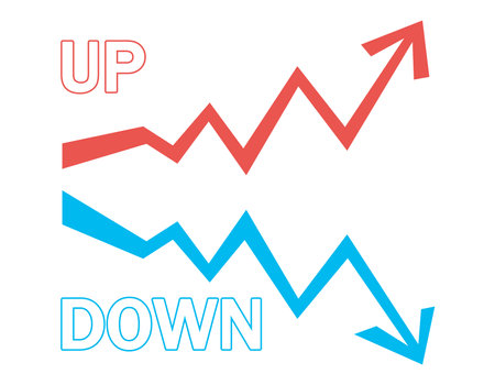 Up and down arrow icons. Business illustration. An arrow with a triangular pointer.のイラスト素材