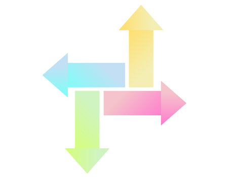 Arrow icon pointing up, down, right, left. An arrow with a triangular pointer.のイラスト素材