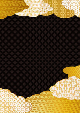 Black and Gold Japanese Pattern Background.ãGold gradient illustration.の写真素材