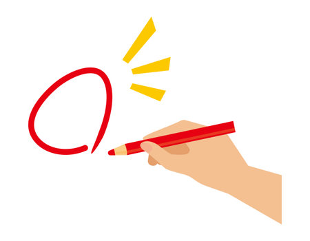 Illustration of a pencil in the hand. Stationery icon.のイラスト素材