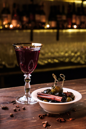 Olives and red Wineの写真素材