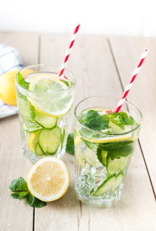 Fresh lemonade with mint and iceの写真素材