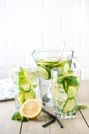 Fresh lemonade with mint and iceの写真素材