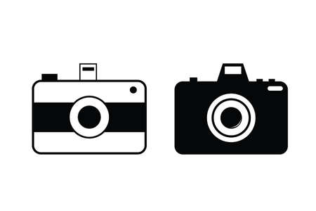 black and white photo camera illustration with a simple shapeのイラスト素材
