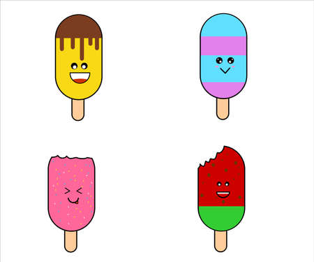 cute and colorful cartoon ice cream illustrationのイラスト素材