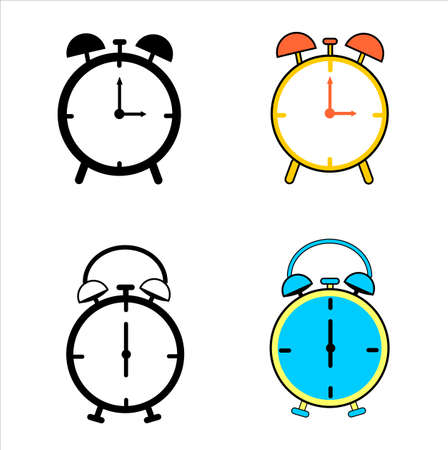 illustration of an alarm clock in black white and bright colorsのイラスト素材