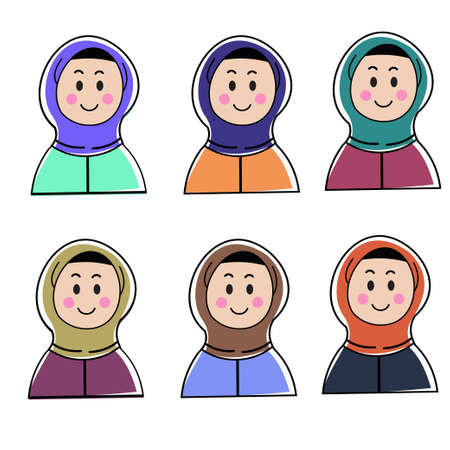 hijab woman cartoon, flat design, hijab woman illustrationのイラスト素材