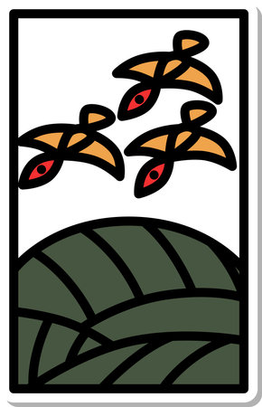 Sticker style mini Hanafuda Hazuki Awned goose August Awned gooseのイラスト素材