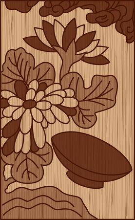 Wood Carving Style Flower Card Nagatsuki Chrysanthemum Sake Cup September Chrysanthemum Sake Cupのイラスト素材