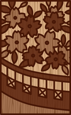 Wood carving style simple hanafuda curtain Yayoi cherry blossom March cherry blossom curtainのイラスト素材