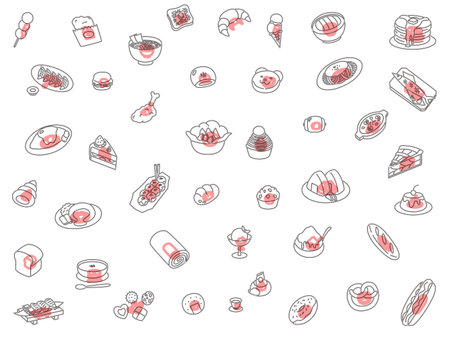 Food wallpaper illustration outline redのイラスト素材