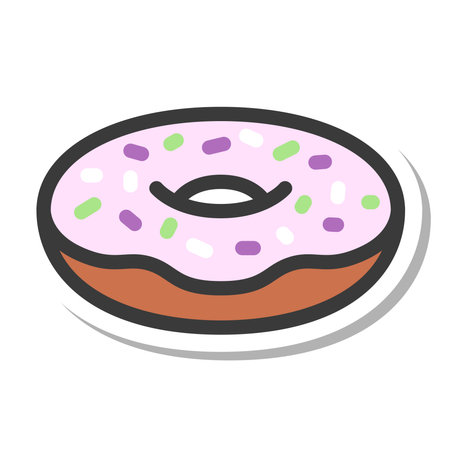 Mini mini sticker style food illustration Donut Strawberryのイラスト素材