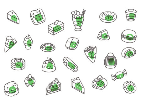 Outline sweets wallpaper illustration icon set greenのイラスト素材